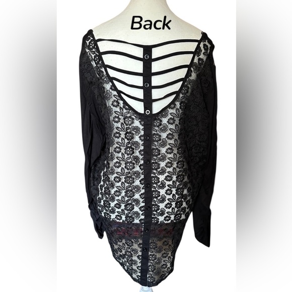 FESTIVAL Mine Too Black Long Sleeve Blouse w/ Peekaboo Ladder & Lace BACKLESS 3X - Picture 3 of 10